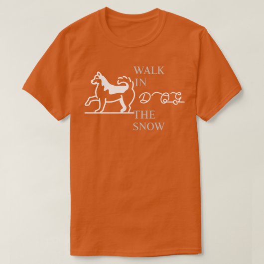 雪の中を犬が歩く Tシャツ (デザイン正面)