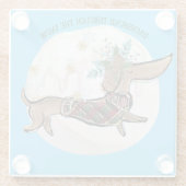 雪の中を男の子がダックシュント ガラスコースター (裏面)