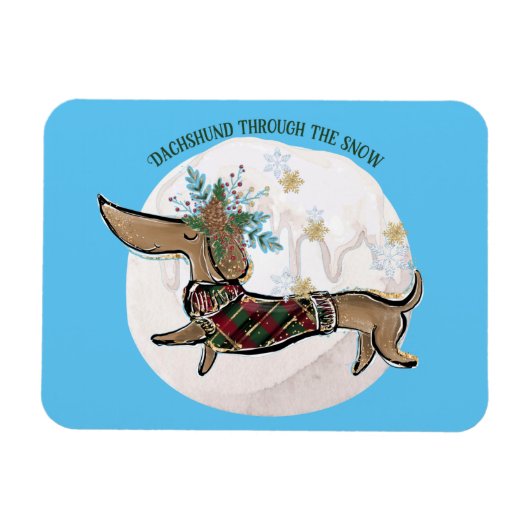 雪の中を男の子がダックシュント マグネット (横)