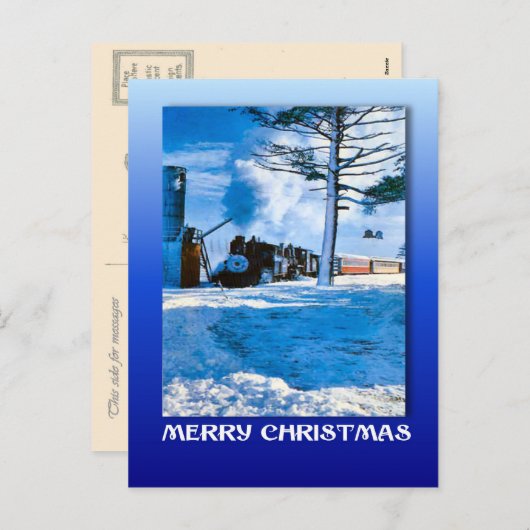 雪の中を蒸すヴィンテージクリスマス シーズンポストカード (正面/裏面)