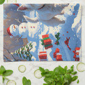 雪の中を走るウェスティとクリスマス帽 キッチンタオル (折り畳み)