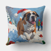 雪の中を走るカネ・コルソ（クリスマス帽をかぶって） クッション (裏面)