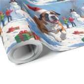 雪の中を走るカネ・コルソ(クリスマス帽をかぶって) ラッピングペーパー (ロールコーナー)