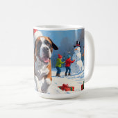雪の中を走るカネ・コルソ(クリスマス帽子付き) コーヒーマグカップ (正面右)