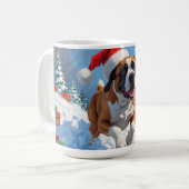 雪の中を走るカネ・コルソ(クリスマス帽子付き) コーヒーマグカップ (正面左)