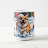 雪の中を走るコーギーとクリスマス帽 コーヒーマグカップ (中央)