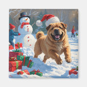 雪の中を走るシャープ・ペイのクリスマス マグネット (正面)