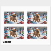 雪の中を走るシャープ・ペイ(クリスマス帽子をかぶる) 長方形シール (シート)