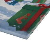 雪の中を走るハバニーズのクリスマス帽 カッティングボード (角)