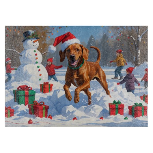 雪の中を走るビズラ（クリスマス帽子） カッティングボード (正面)