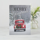 雪の中を走る赤いピックアップトラック シーズンカード (スタンド正面)