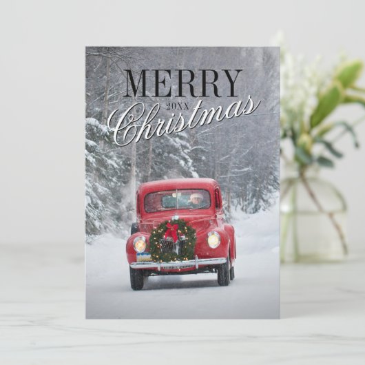 雪の中を走る赤いピックアップトラック シーズンカード (スタンド正面)