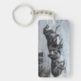 雪の中を走狼の群れ キーホルダー