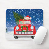 雪の中を車を運転するコーギー犬 クリスマス マウスパッド (マウス)