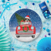 雪の中を運転するビーグル犬 クリスマス ペーパープレート (パーティー)