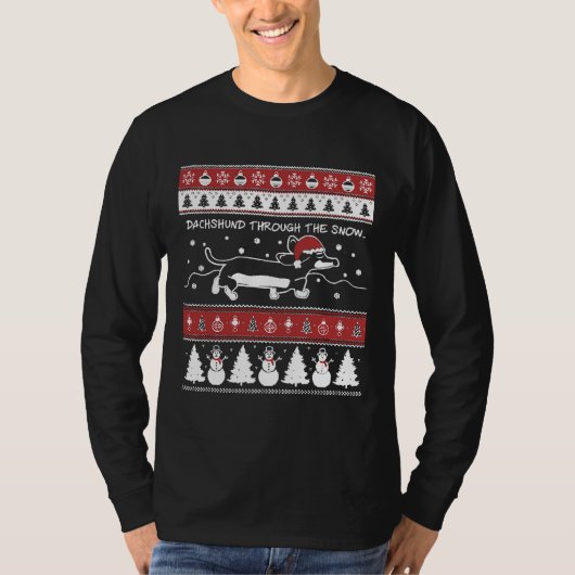 雪の中を醜いクリスマスのダックスシュント Tシャツ (正面)