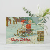 雪の中を雪で滑るヴィンテージクリスマス シーズンカード (スタンド正面)