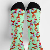 雪の中を飛び跳ねるトナカイかわいい ソックス (上部)