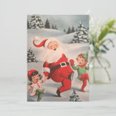 雪の中を飛ぶ子供たちがいるビンテージクリスマスサンタ シーズンカード (スタンド正面)