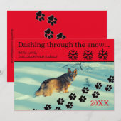 雪の中を駆ける犬 - クリスマスカード (正面/裏面)