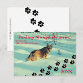 雪の中を駆ける犬 - クリスマスカード 3x5インチ 招待状 (正面/裏面)