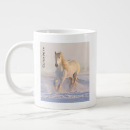 雪の中を駆ける美しい白馬 ジャンボコーヒーマグカップ