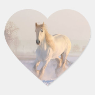 雪の中を駆ける美しい白馬 ハートシール