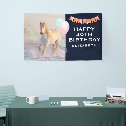 雪の中を駆ける美しい白馬 横断幕 (トレードショー)