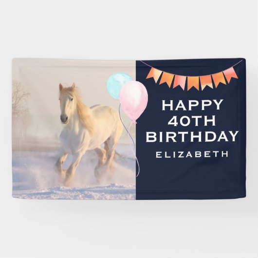 雪の中を駆ける美しい白馬 横断幕 (横)