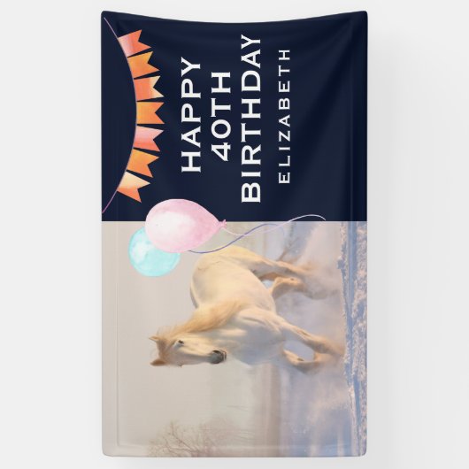 雪の中を駆ける美しい白馬 横断幕 (縦)