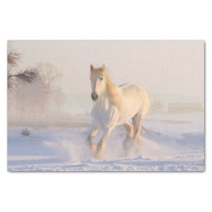 雪の中を駆ける美しい白馬 薄葉紙