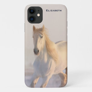 雪の中を駆ける美しい白馬 iPhone 11 ケース