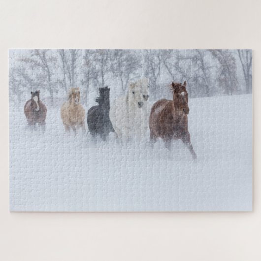 雪の中を駆ける馬 ジグソーパズル (横)