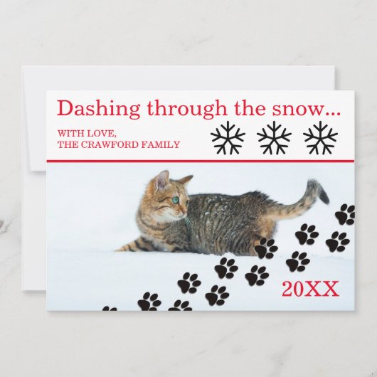 雪の中を駆け抜ける猫 - クリスマスカード (正面)