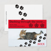 雪の中を駆け抜ける猫 - クリスマスカード 3x5 招待状 (正面/裏面)