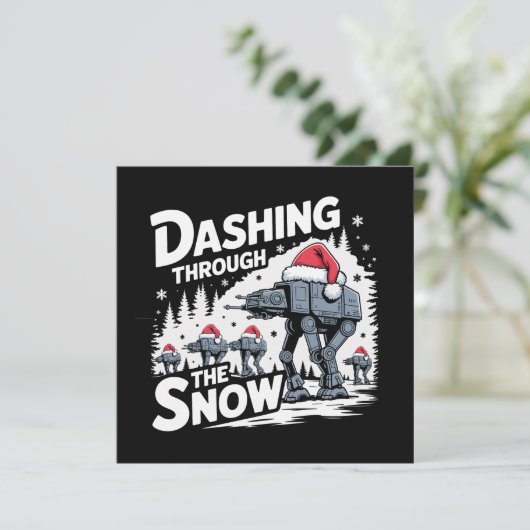 雪の中を駆け抜ける クリスマスの家族の休日 シーズンカード (スタンド正面)