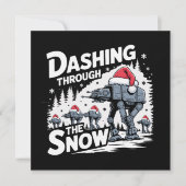 雪の中を駆け抜ける クリスマスの家族の休日 シーズンカード (正面)