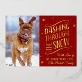雪の中を駆け抜ける |クリスマスフォト実在 箔シーズンカード (正面)