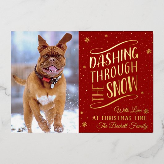 雪の中を駆け抜ける |クリスマスフォト実在 箔シーズンカード (正面)