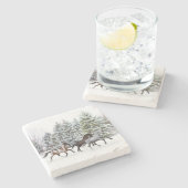 雪の中を駆け抜ける – ランニングの馬 ストーンコースター (横)