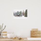 雪の中を駆け抜ける – ランニング馬のアート ポスター (キッチン)