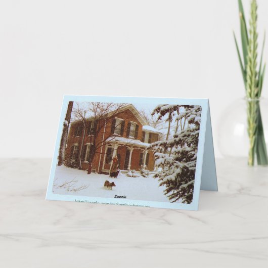 雪の中ビクトリアンのメリークリスマスハウス シーズンカード (裏面)