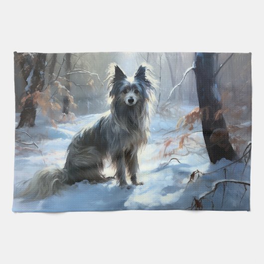 雪の中国のクリスマスをクレスト キッチンタオル (横)