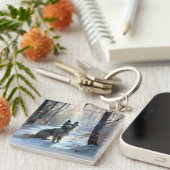 雪の中国のクリスマスをクレスト キーホルダー (正面右)