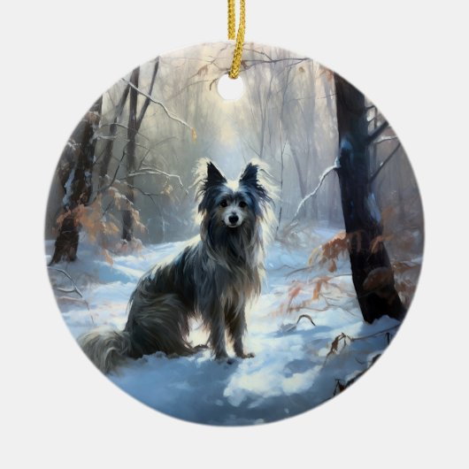 雪の中国のクリスマスをクレスト セラミックオーナメント (正面)