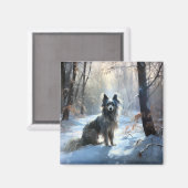 雪の中国のクリスマスをクレスト マグネット (正面/裏面)