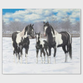 雪の中絵を描に黒いピント四分の馬 ラッピングペーパー (フラット)