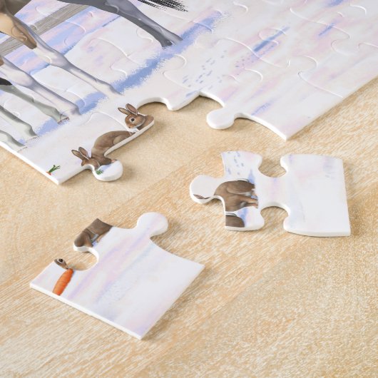 雪の中絵を描のバックスキンのピント四分の馬 ジグソーパズル (側面)