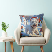 雪の中走でクリスマス帽子とウェスティーの帽子 クッション (椅子)