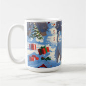 雪の中走でクリスマス帽子とウェスティーの帽子 コーヒーマグカップ (左)